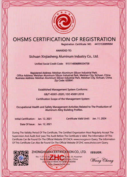 China Sichuan Xinjiasheng Aluminum Industry Co.,Ltd certificaciones